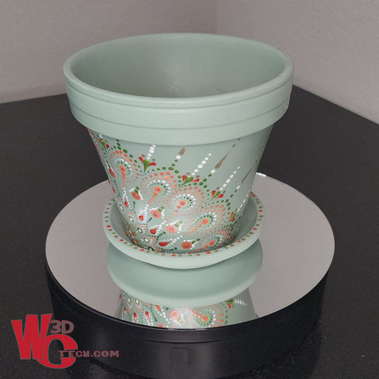*Coral Mint 8" Hand Painted Mandala Terracotta Flower Pot w/Saucer