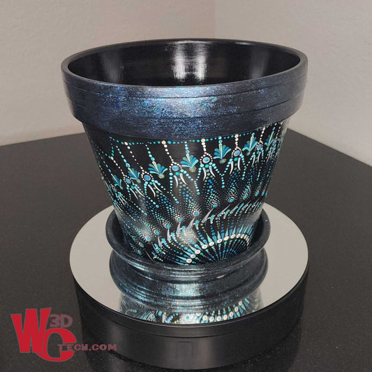 Black Sapphire 10" Hand Painted Mandala Terracotta Flower Pot w/Saucer