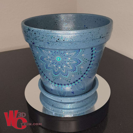 *Blue Willow 10" Hand Painted Mandala Terracotta Flower Pot w/Saucer