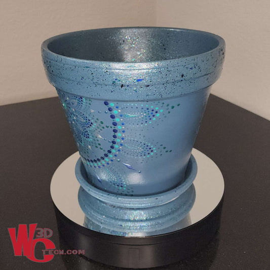 Blue Willow 10" Hand Painted Mandala Terracotta Flower Pot w/Saucer