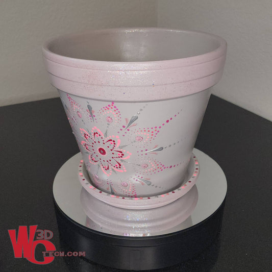 Cotton Candy 10" Hand Painted Mandala Terracotta Flower Pot w/Saucer