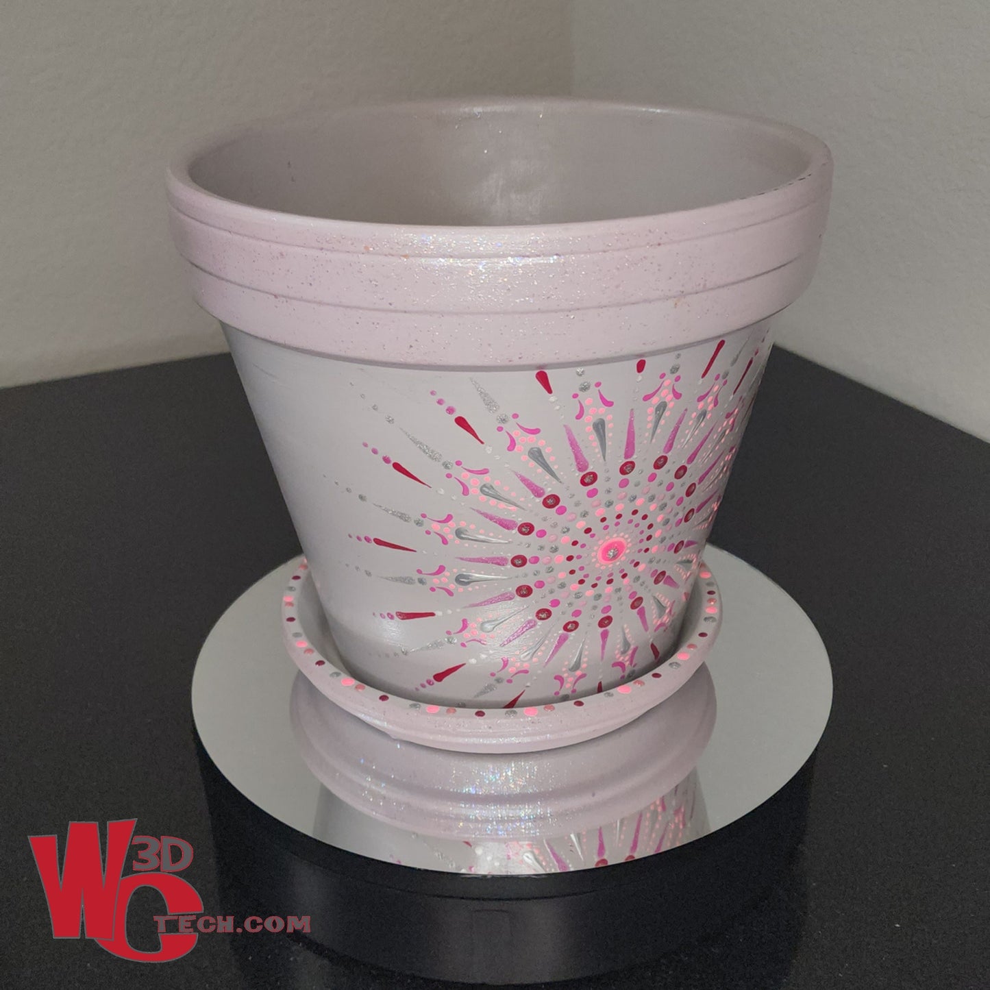 Cotton Candy 10" Hand Painted Mandala Terracotta Flower Pot w/Saucer