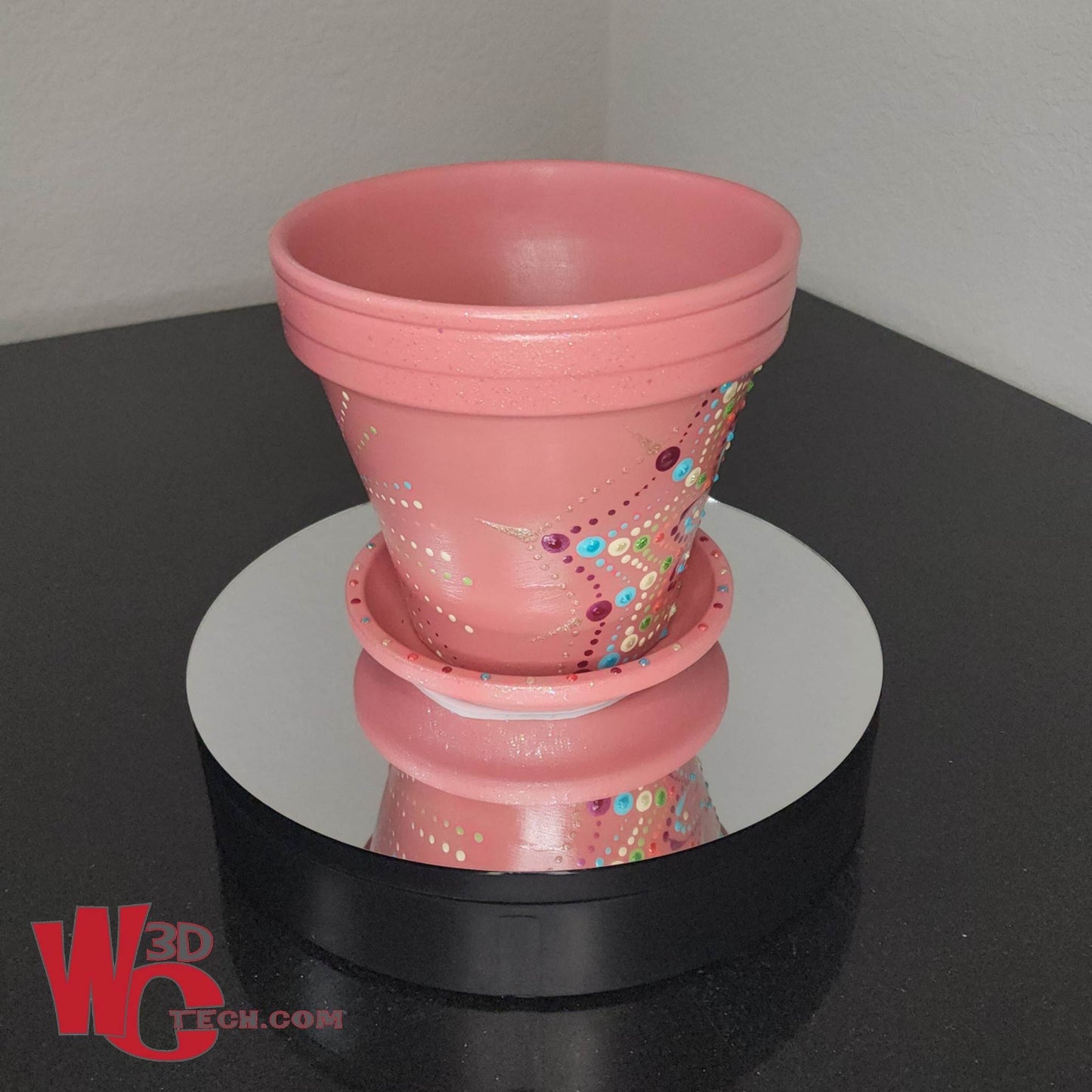 Sugar Plum 8" Hand Painted Mandala Terracotta Flower Pot w/Saucer