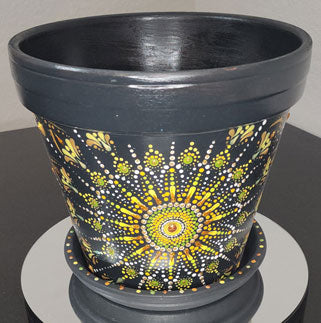 Sunburst 10" Hand Painted Mandala Terracotta Flower Pot w/Saucer