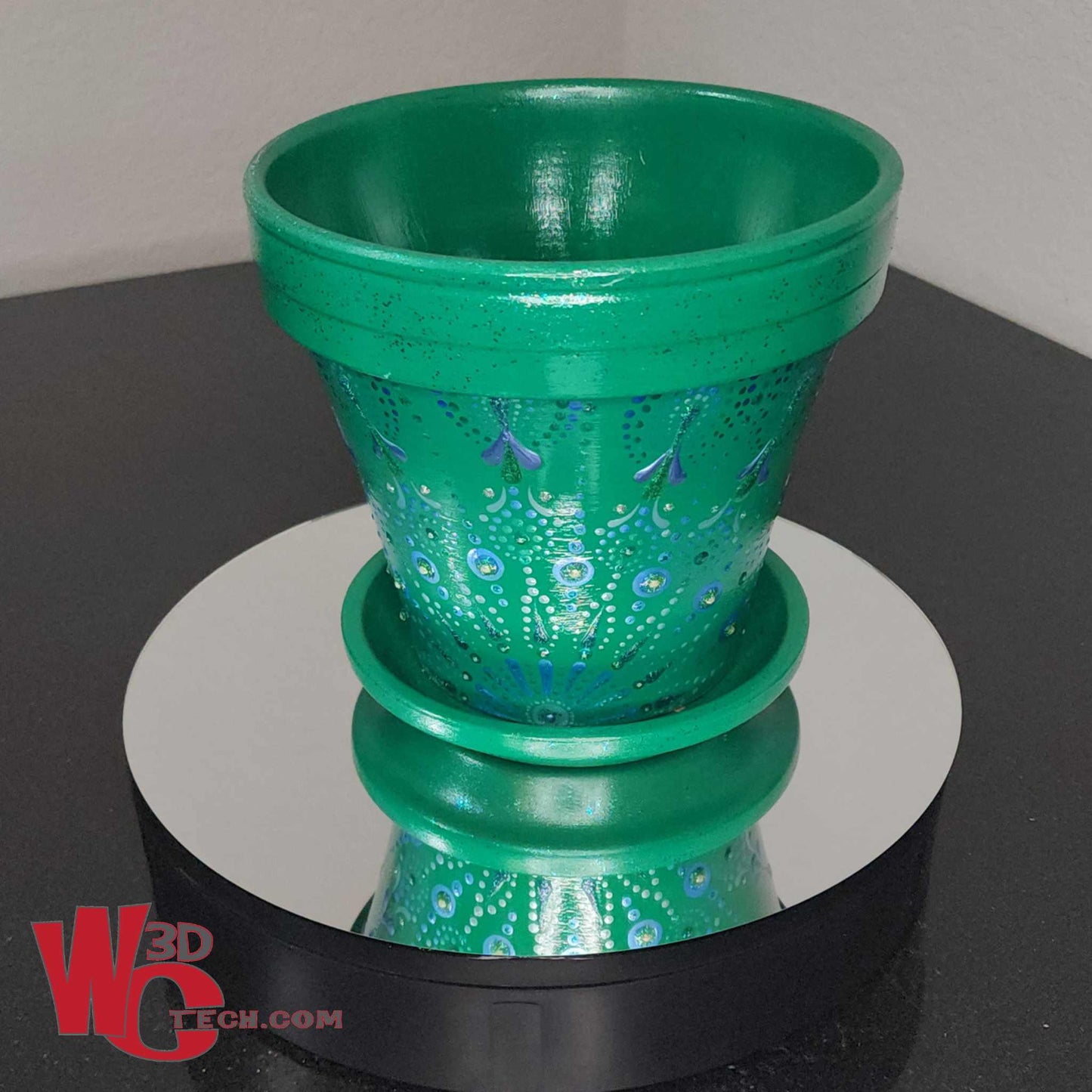 *Dragonfly 8" Hand Painted Mandala Terracotta Flower Pot w/Saucer