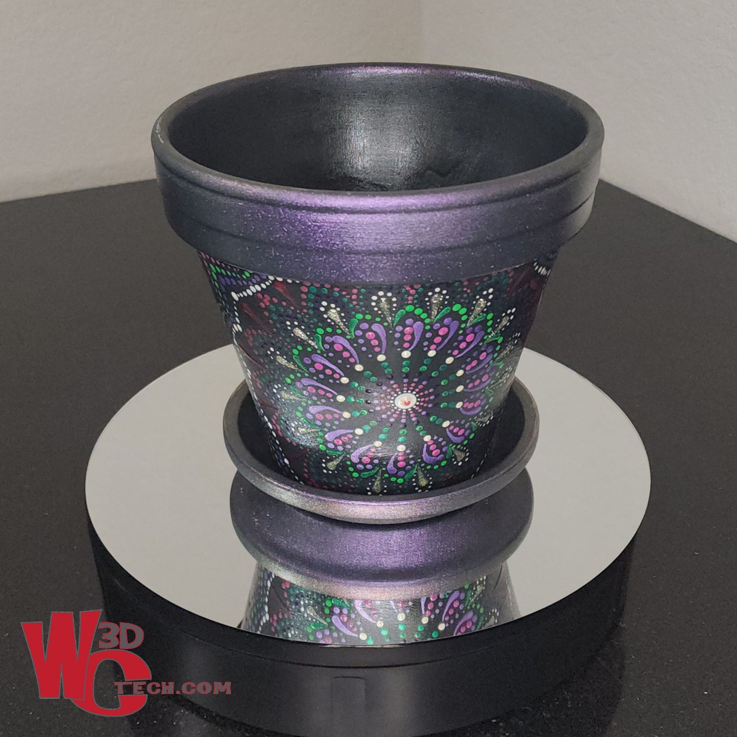 *Nebula 8" Hand Painted Mandala Terracotta Flower Pot w/Saucer