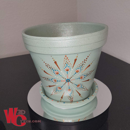 Agave Star 10" Hand Painted Mandala Terracotta Flower Pot w/Saucer