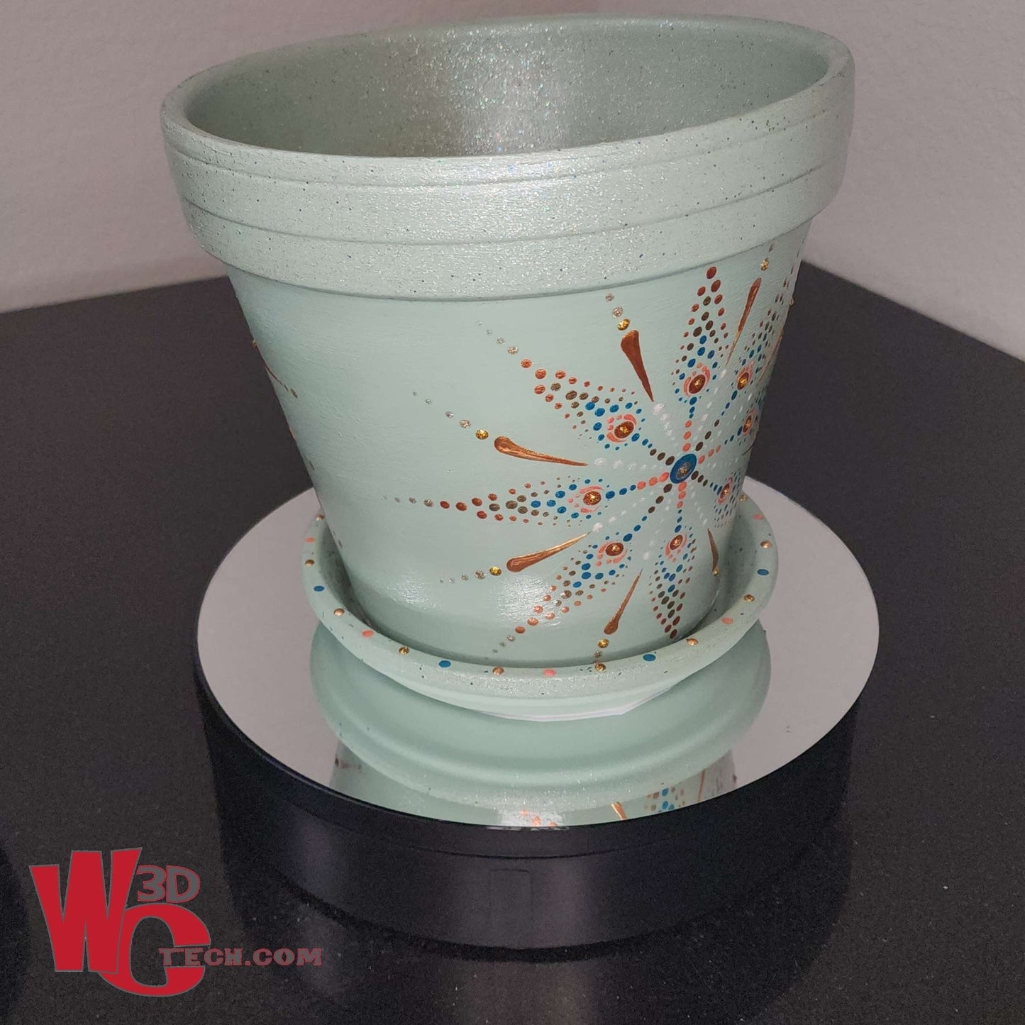 Agave Star 10" Hand Painted Mandala Terracotta Flower Pot w/Saucer