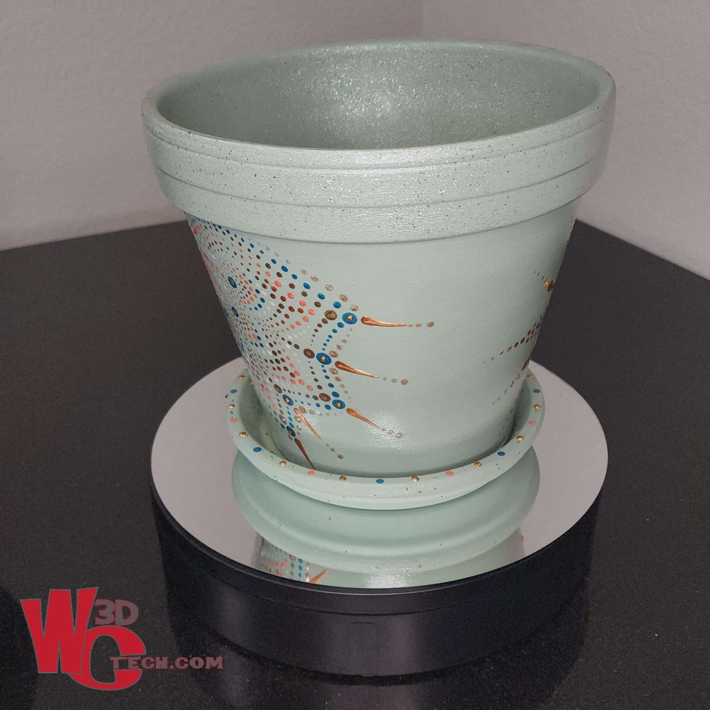 Agave Star 10" Hand Painted Mandala Terracotta Flower Pot w/Saucer