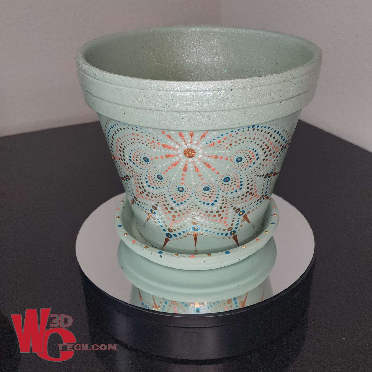 Agave Star 10" Hand Painted Mandala Terracotta Flower Pot w/Saucer