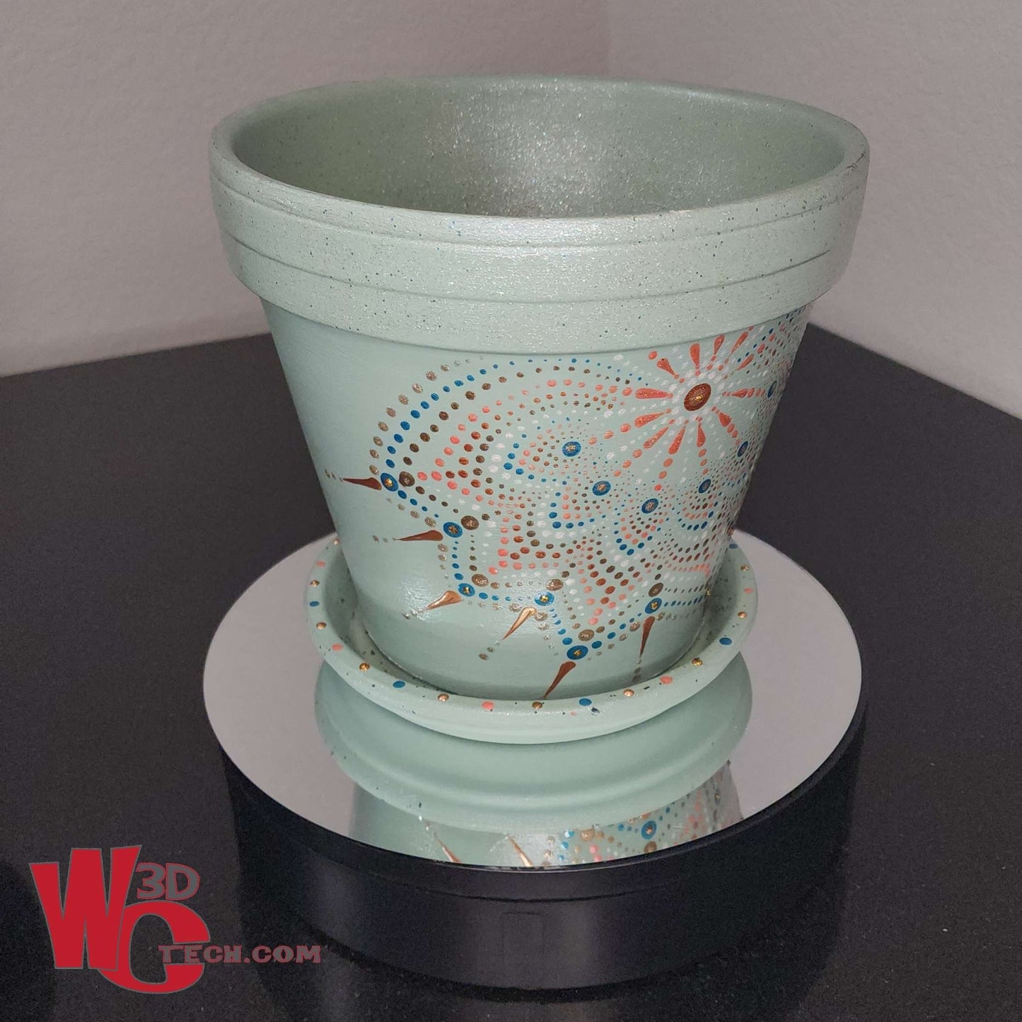 Agave Star 10" Hand Painted Mandala Terracotta Flower Pot w/Saucer