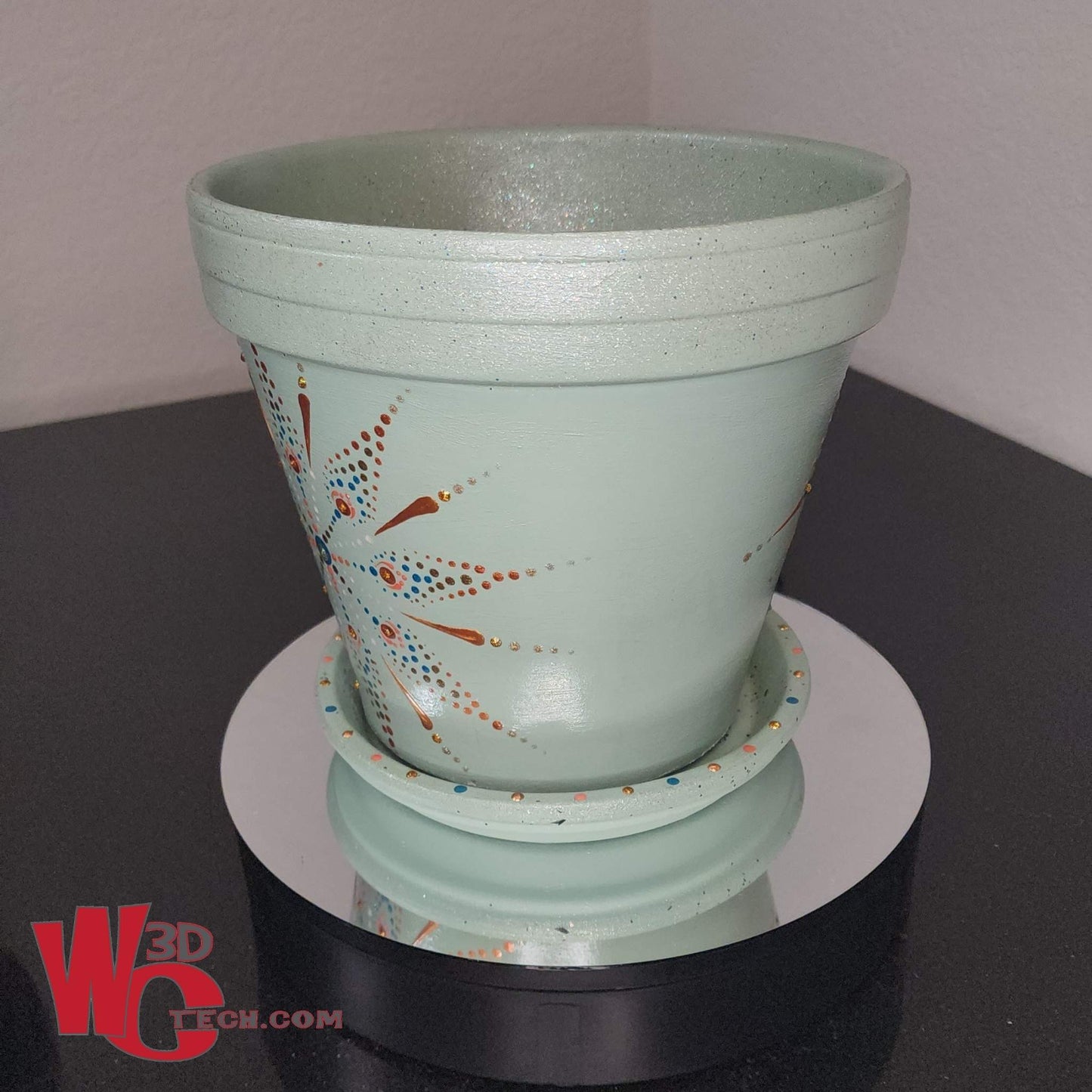 Agave Star 10" Hand Painted Mandala Terracotta Flower Pot w/Saucer