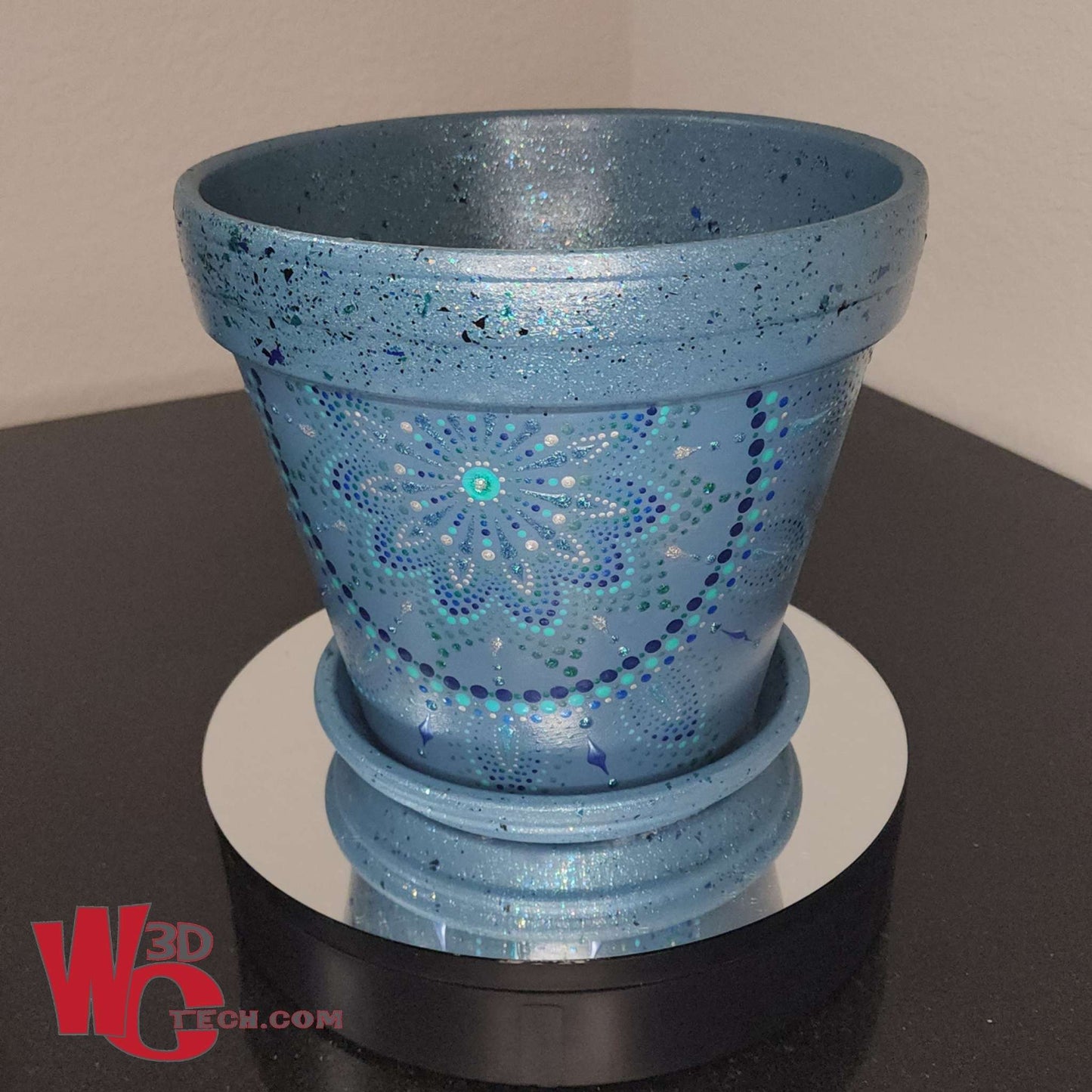 Blue Willow 10" Hand Painted Mandala Terracotta Flower Pot w/Saucer
