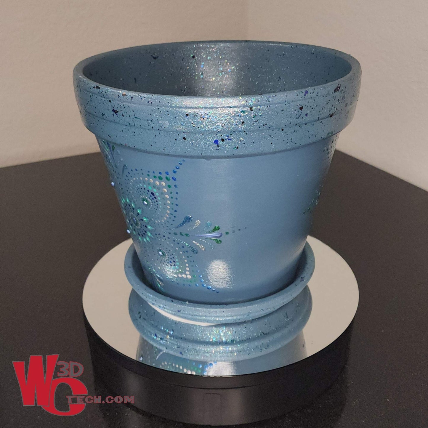 Blue Willow 10" Hand Painted Mandala Terracotta Flower Pot w/Saucer