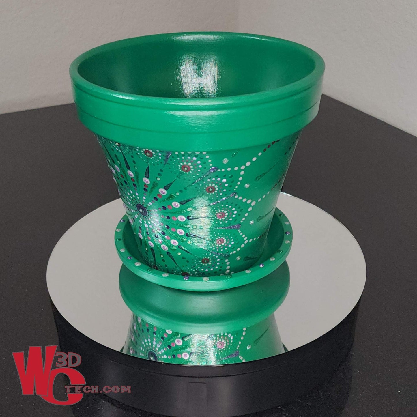 Emerald 8" Hand Painted Mandala Terracotta Flower Pot w/Saucer