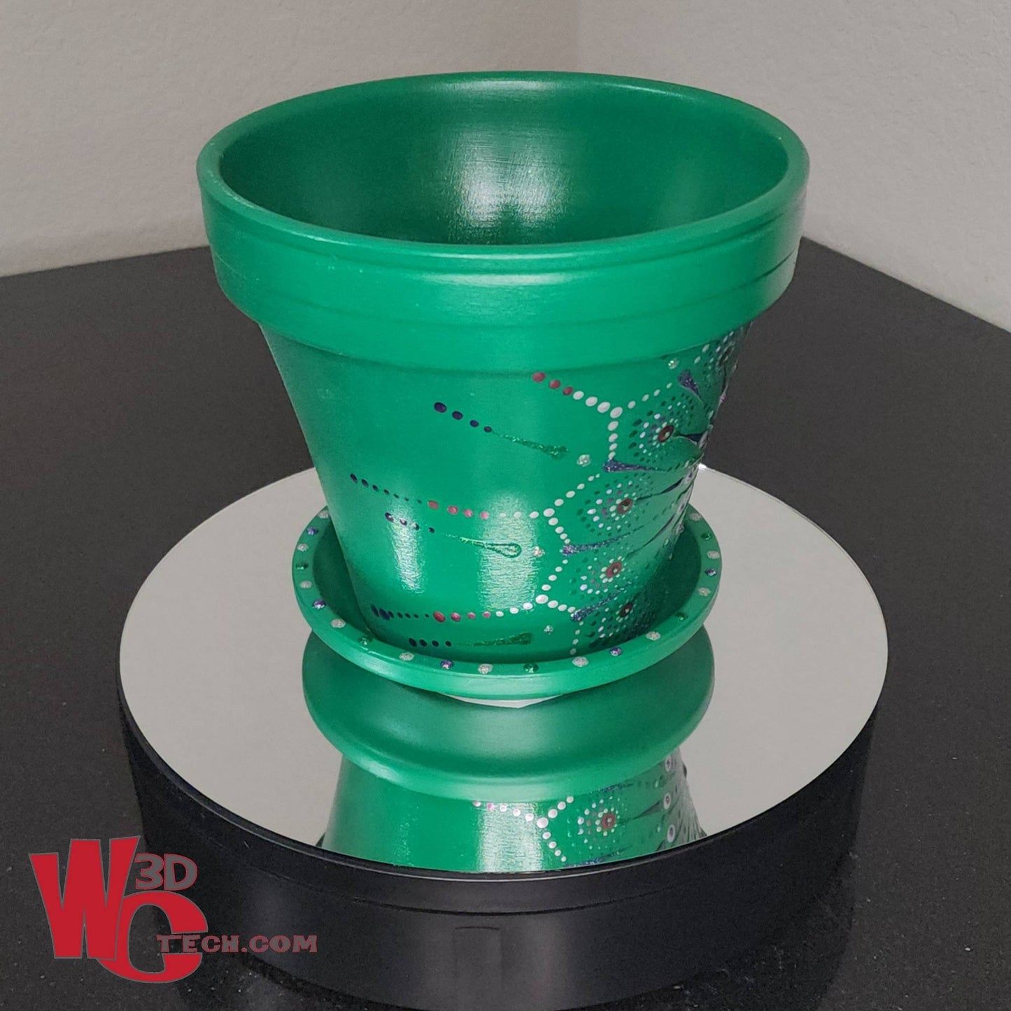 Emerald 8" Hand Painted Mandala Terracotta Flower Pot w/Saucer