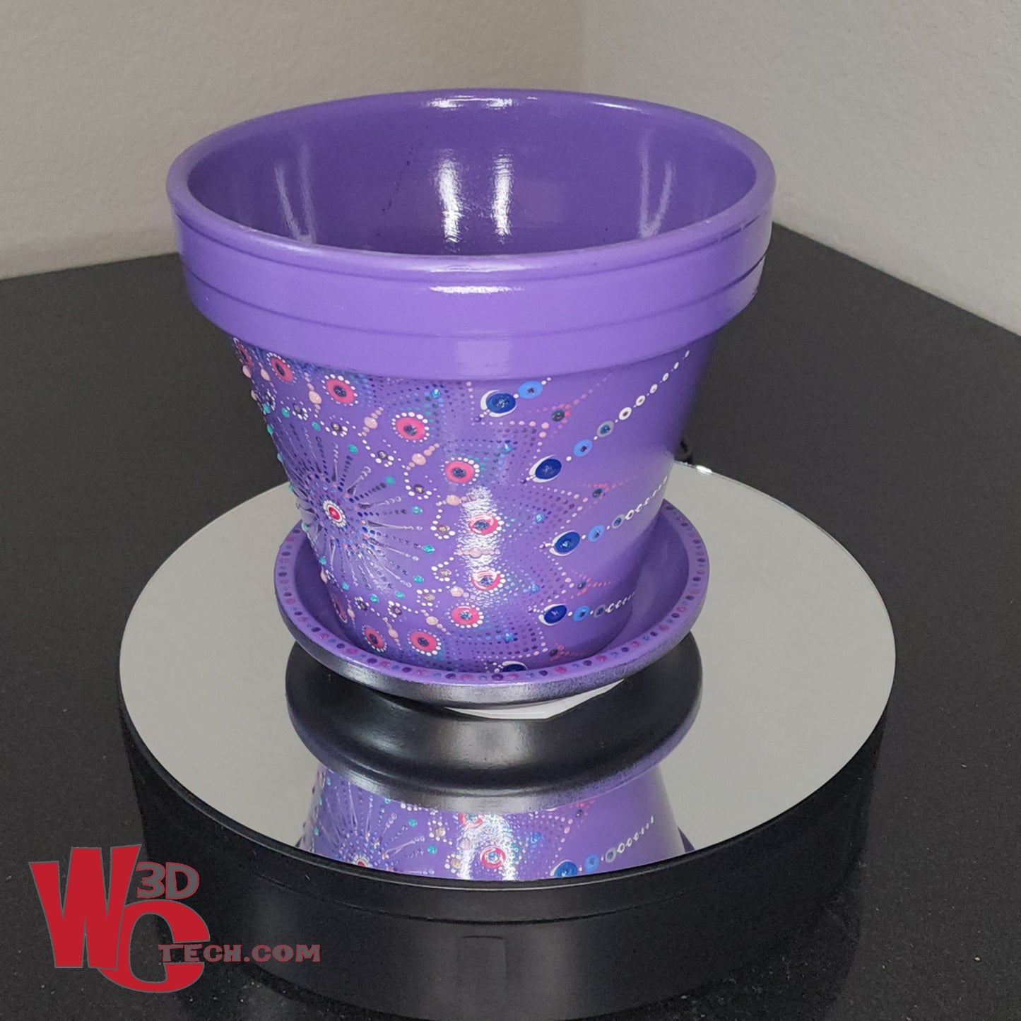 Amethyst 8" Hand Painted Mandala Terracotta Flower Pot w/Saucer