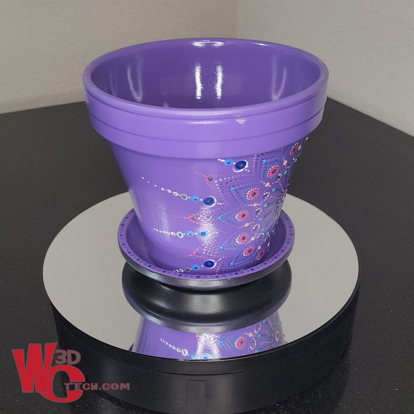 Amethyst 8" Hand Painted Mandala Terracotta Flower Pot w/Saucer