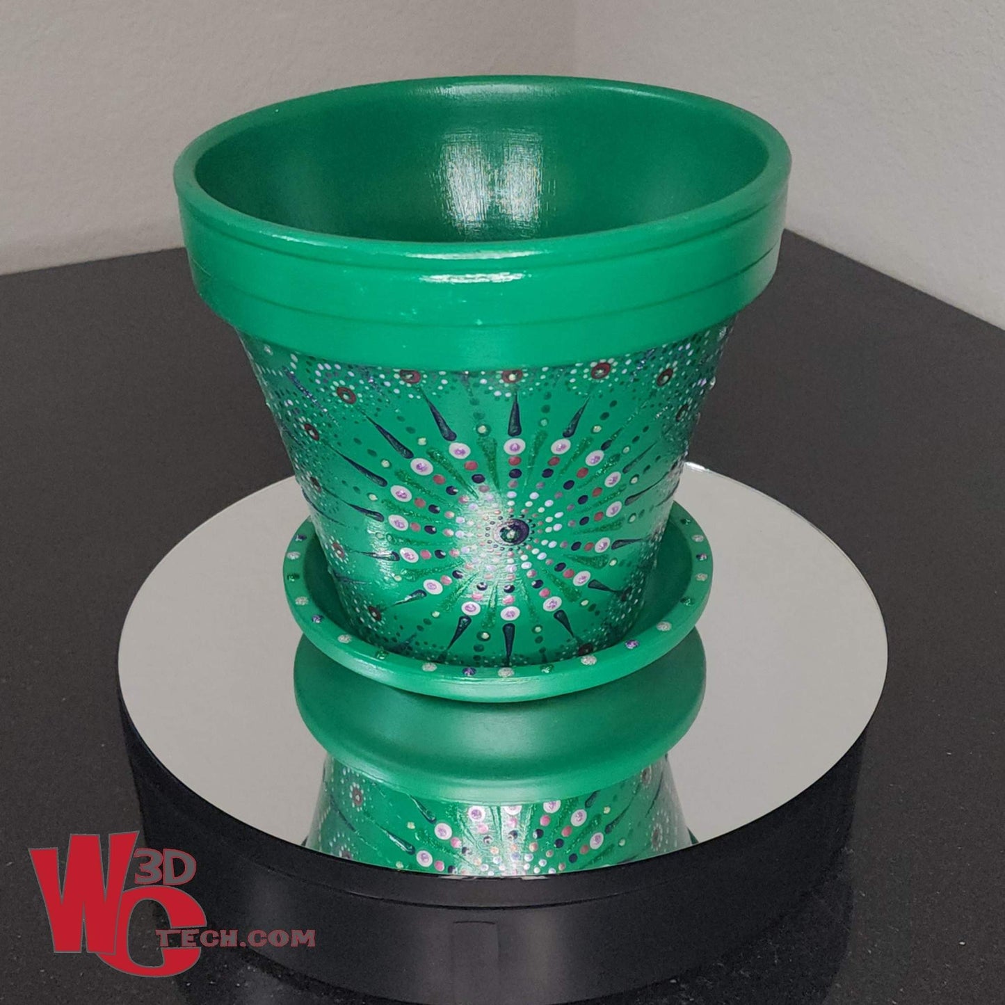 Emerald 8" Hand Painted Mandala Terracotta Flower Pot w/Saucer