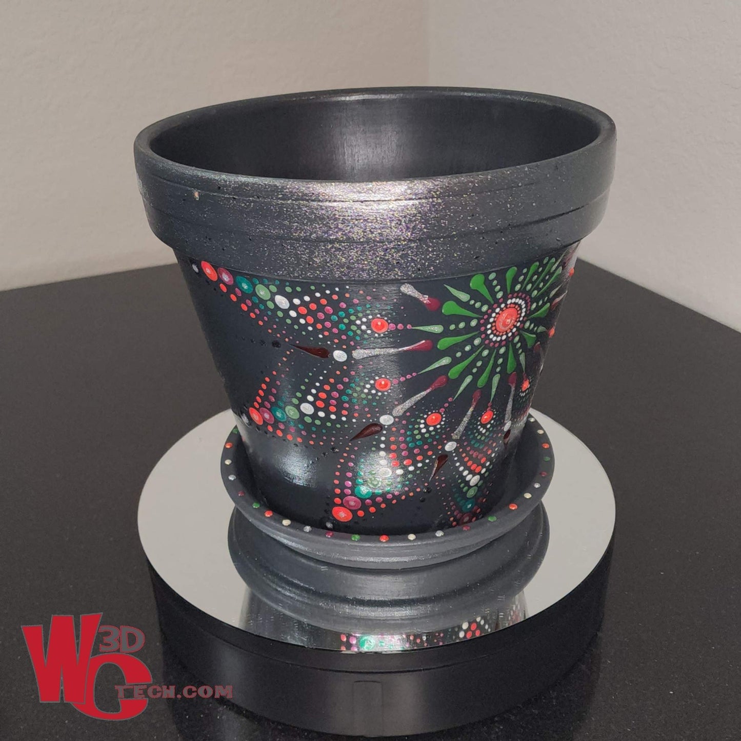 Cosmo 10" Hand Painted Mandala Terracotta Flower Pot w/Saucer