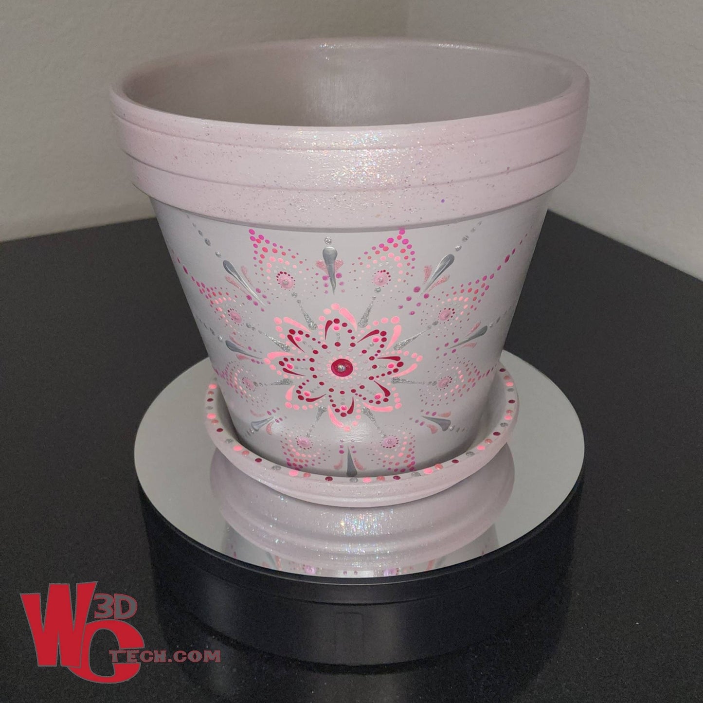 Cotton Candy 10" Hand Painted Mandala Terracotta Flower Pot w/Saucer