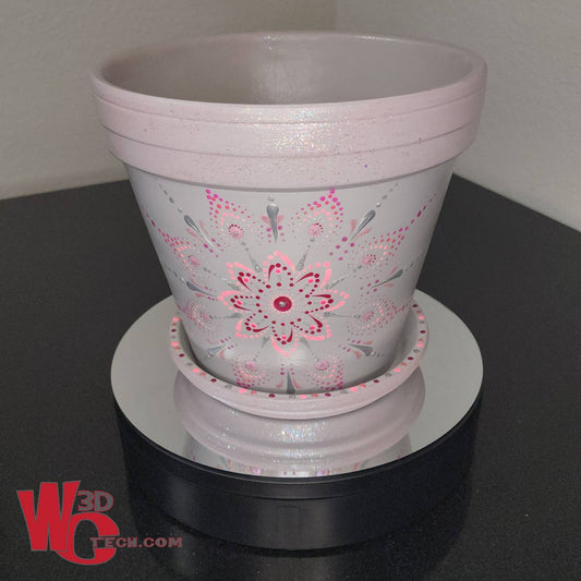 Cotton Candy 10" Hand Painted Mandala Terracotta Flower Pot w/Saucer
