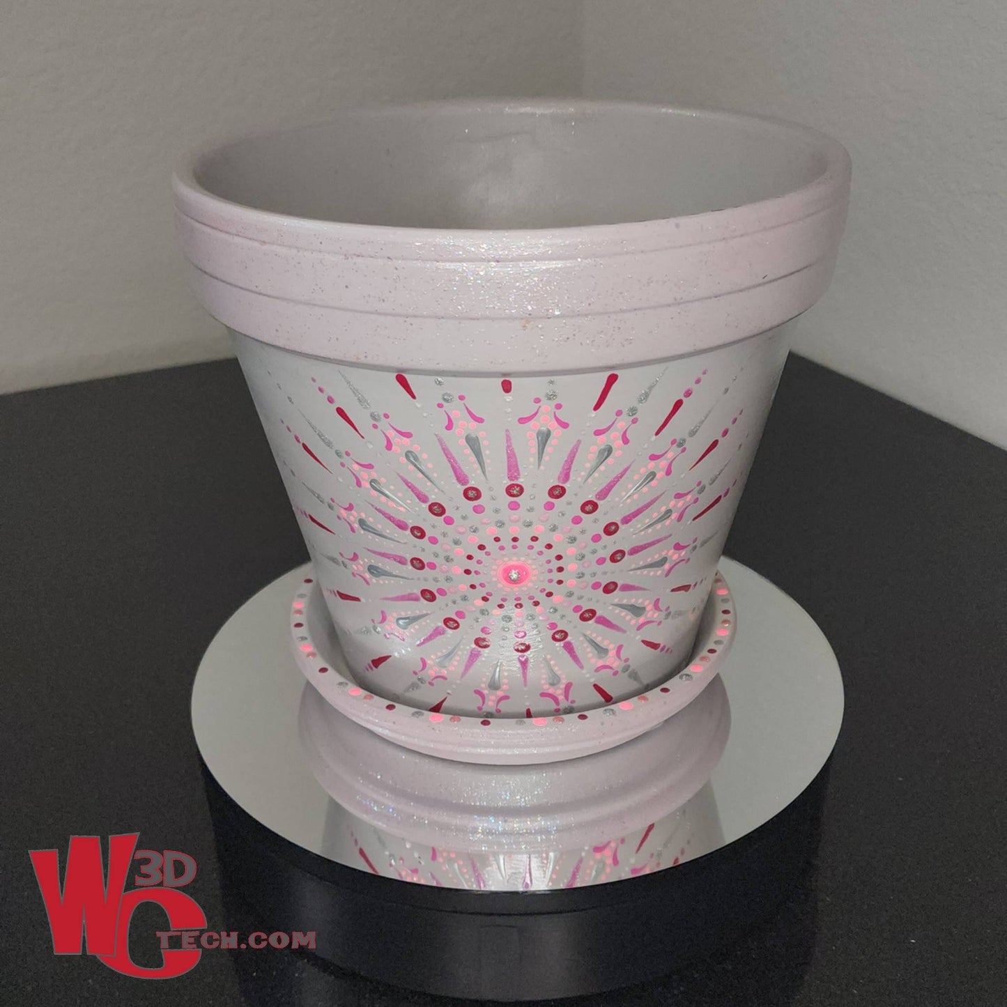 Cotton Candy 10" Hand Painted Mandala Terracotta Flower Pot w/Saucer