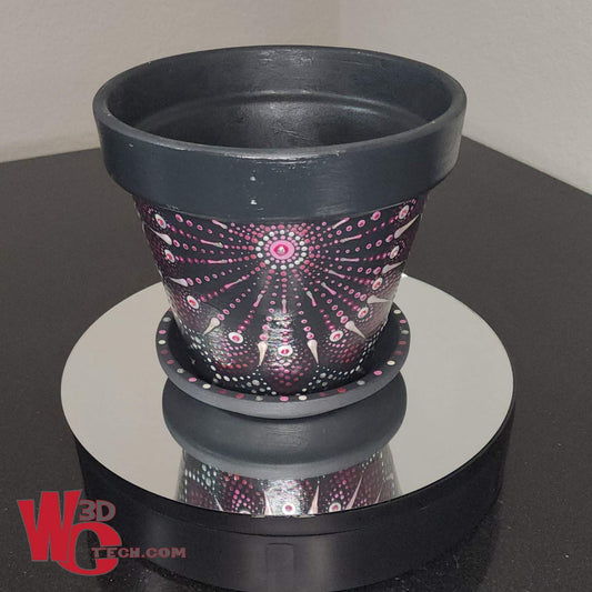 Fuchsia Flare 8" Hand Painted Mandala Terracotta Flower Pot w/Saucer