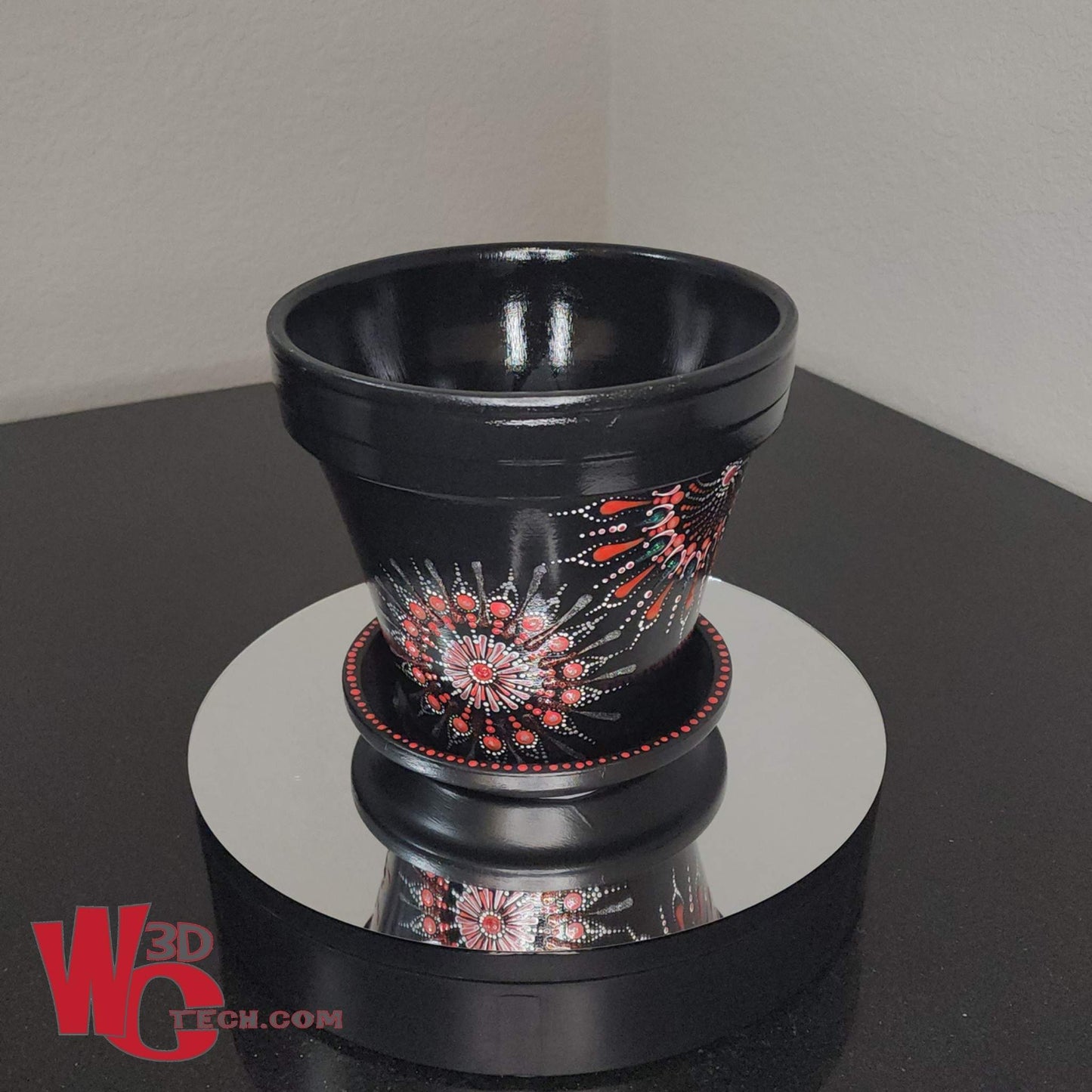 Nova  8" Hand Painted Mandala Terracotta Flower Pot w/Saucer