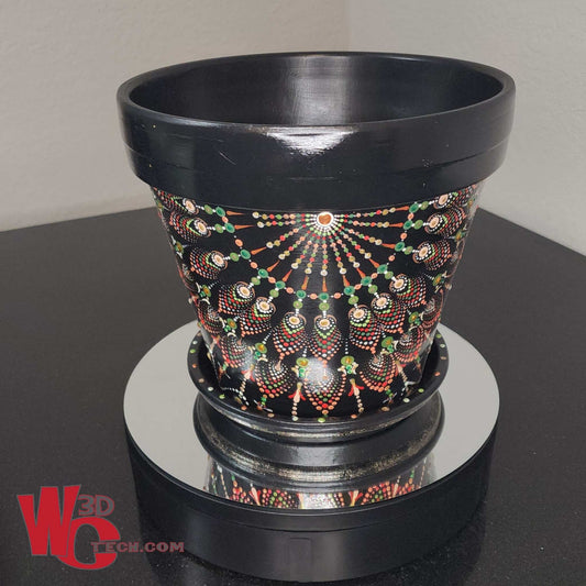 Royal Drape 10" Hand Painted Mandala Terracotta Flower Pot w/Saucer