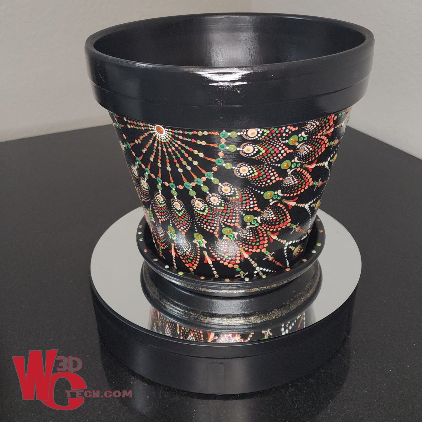 Royal Drape 10" Hand Painted Mandala Terracotta Flower Pot w/Saucer