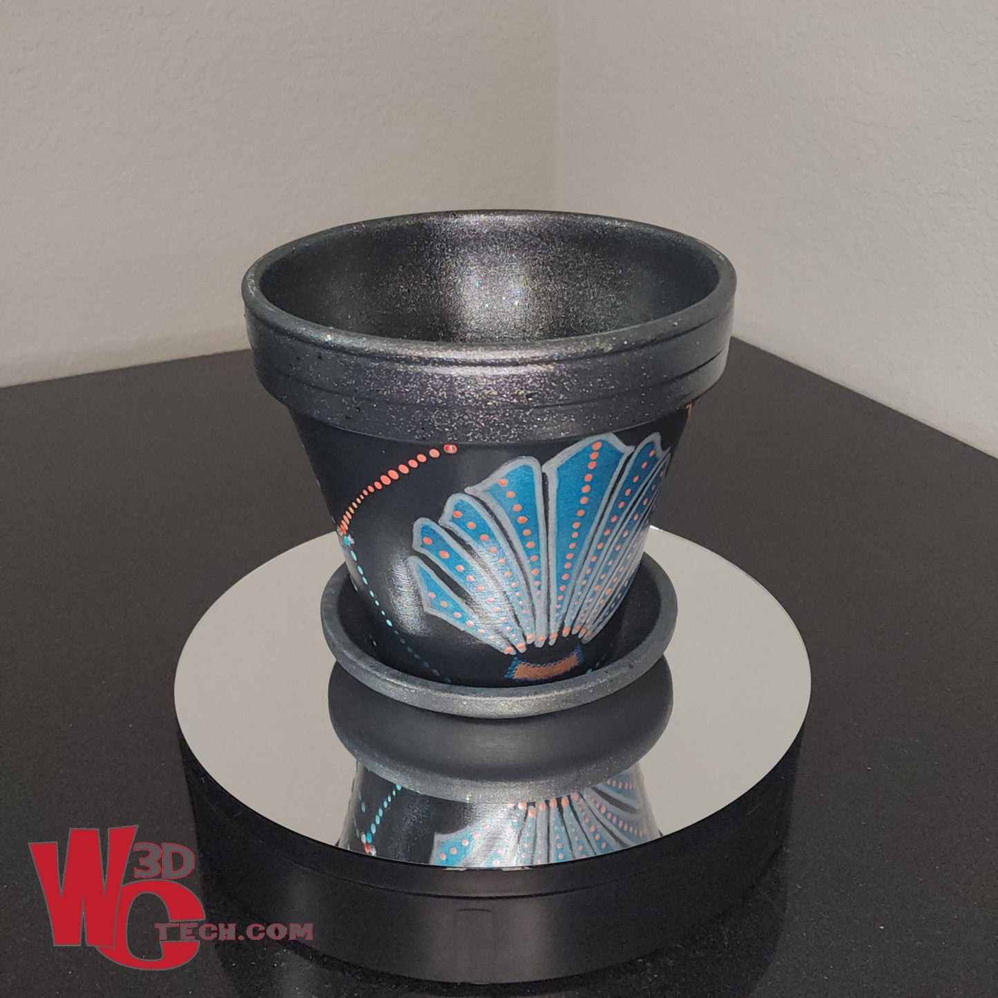 Seashell 8" Hand Painted Mandala Terracotta Flower Pot w/Saucer