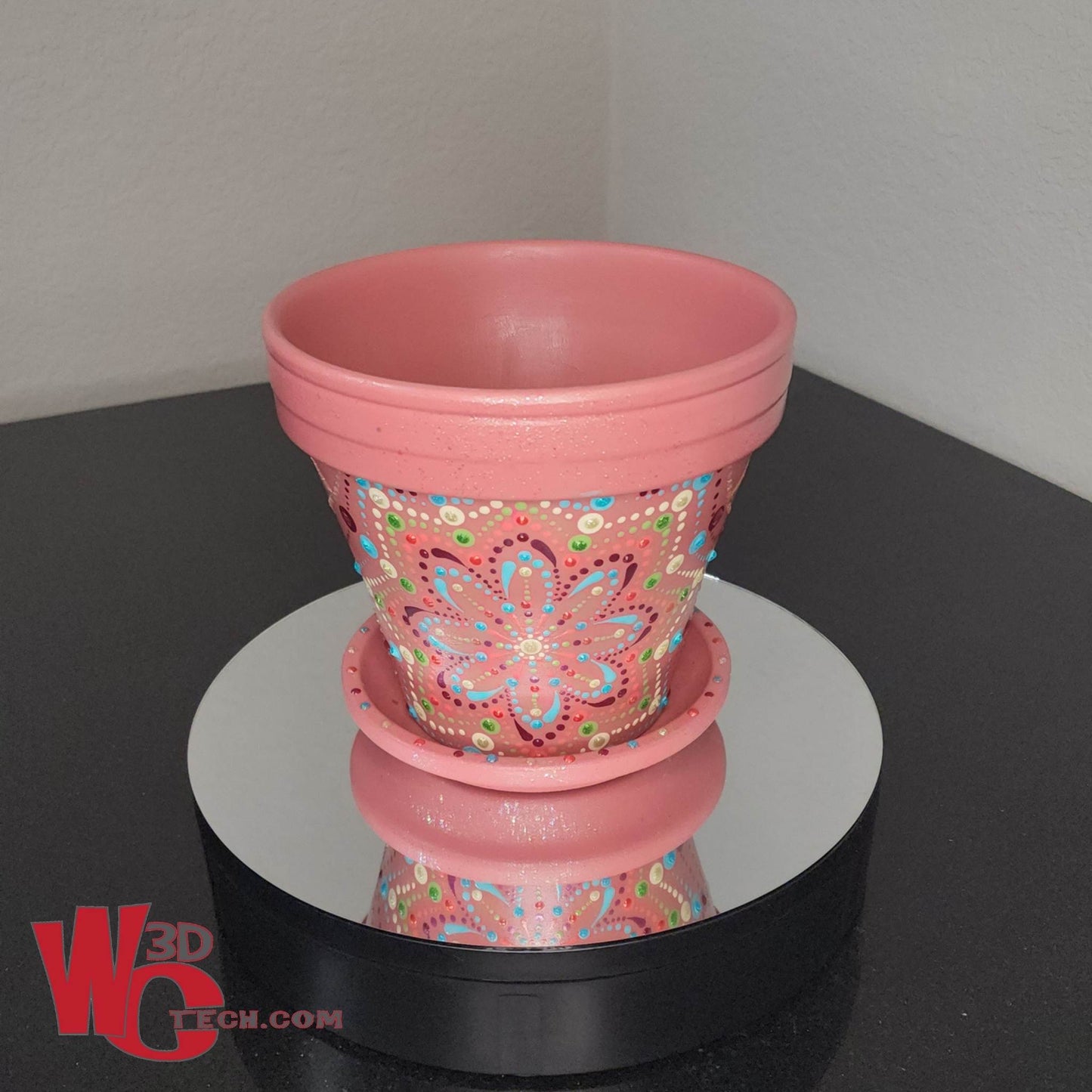 Sugar Plum 8" Hand Painted Mandala Terracotta Flower Pot w/Saucer
