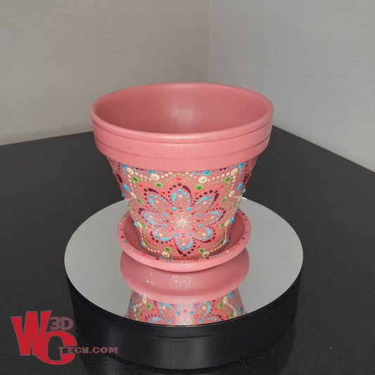 Sugar Plum 8" Hand Painted Mandala Terracotta Flower Pot w/Saucer