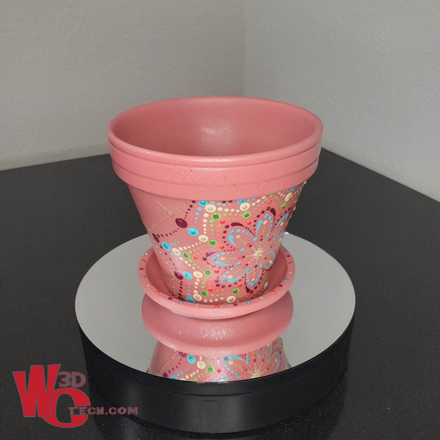 Sugar Plum 8" Hand Painted Mandala Terracotta Flower Pot w/Saucer