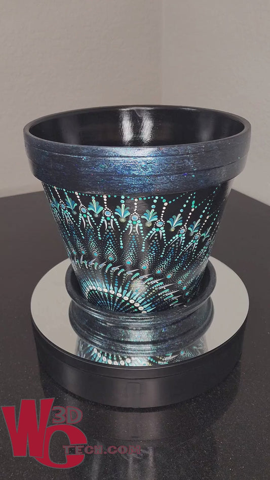 *Black Sapphire 10" Hand Painted Mandala Terracotta Flower Pot w/Saucer