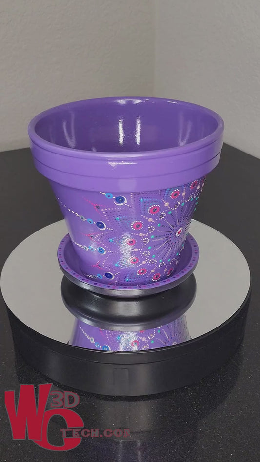 *Amethyst 8" Hand Painted Mandala Terracotta Flower Pot w/Saucer