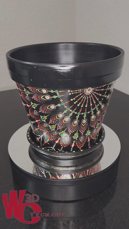 Royal Drape 10" Hand Painted Mandala Terracotta Flower Pot w/Saucer