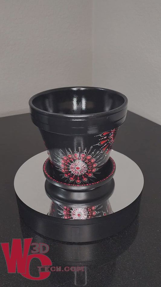 *Nova  8" Hand Painted Mandala Terracotta Flower Pot w/Saucer