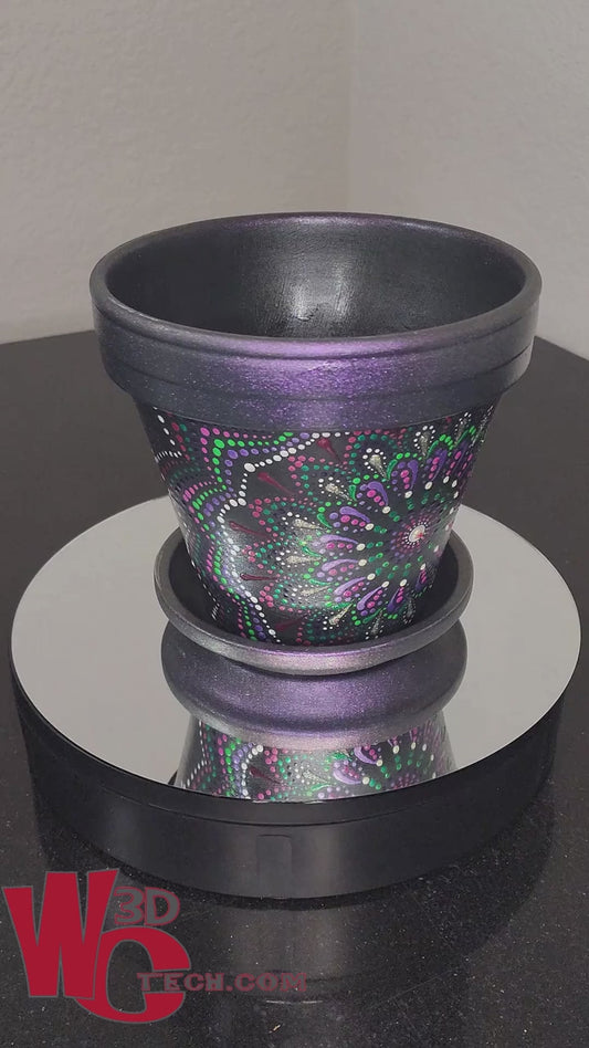 *Nebula 8" Hand Painted Mandala Terracotta Flower Pot w/Saucer