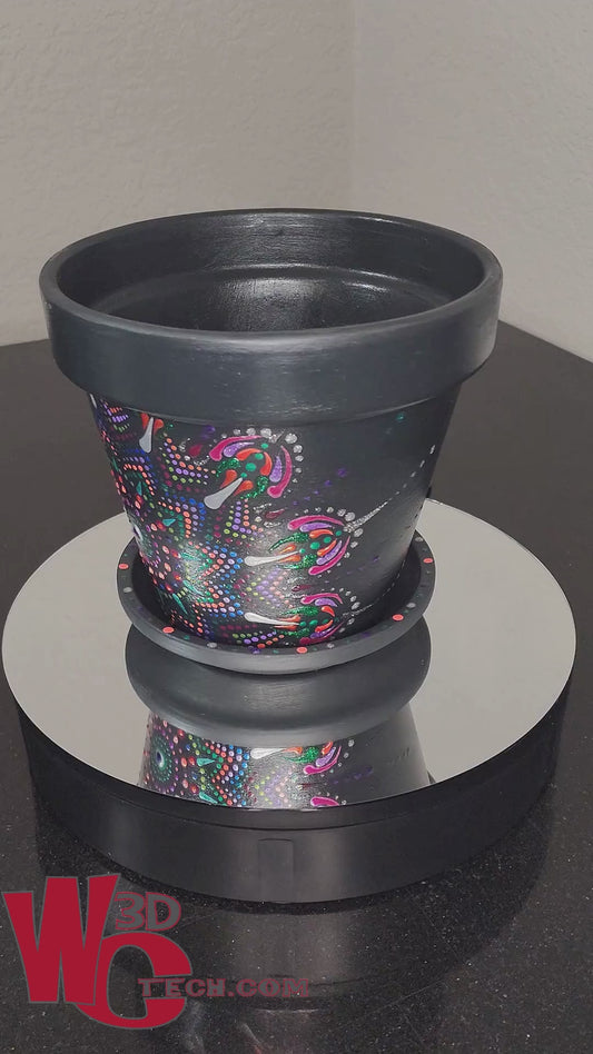 *Arcadia 8" Hand Painted Mandala Terracotta Flower Pot w/Saucer