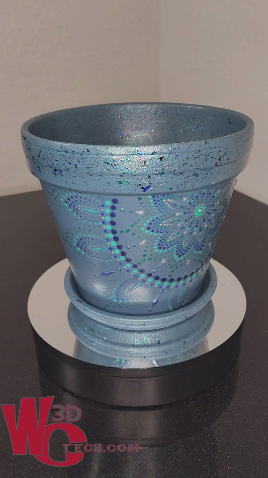 *Blue Willow 10" Hand Painted Mandala Terracotta Flower Pot w/Saucer