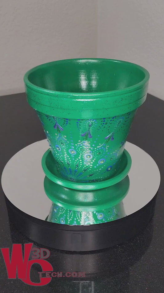*Dragonfly 8" Hand Painted Mandala Terracotta Flower Pot w/Saucer