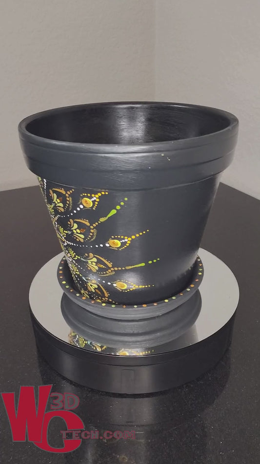 *Sunburst 10" Hand Painted Mandala Terracotta Flower Pot w/Saucer